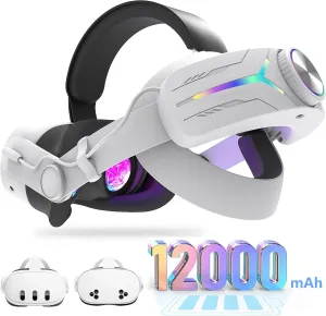 12000mAh Fast-Charging Battery Head Strap for Meta Quest 3/3S  Extends 6-8 Hours Playtime, RGB Lighting & Comfortable Fit  Elite Replacement Strap with Balanced Weight_White