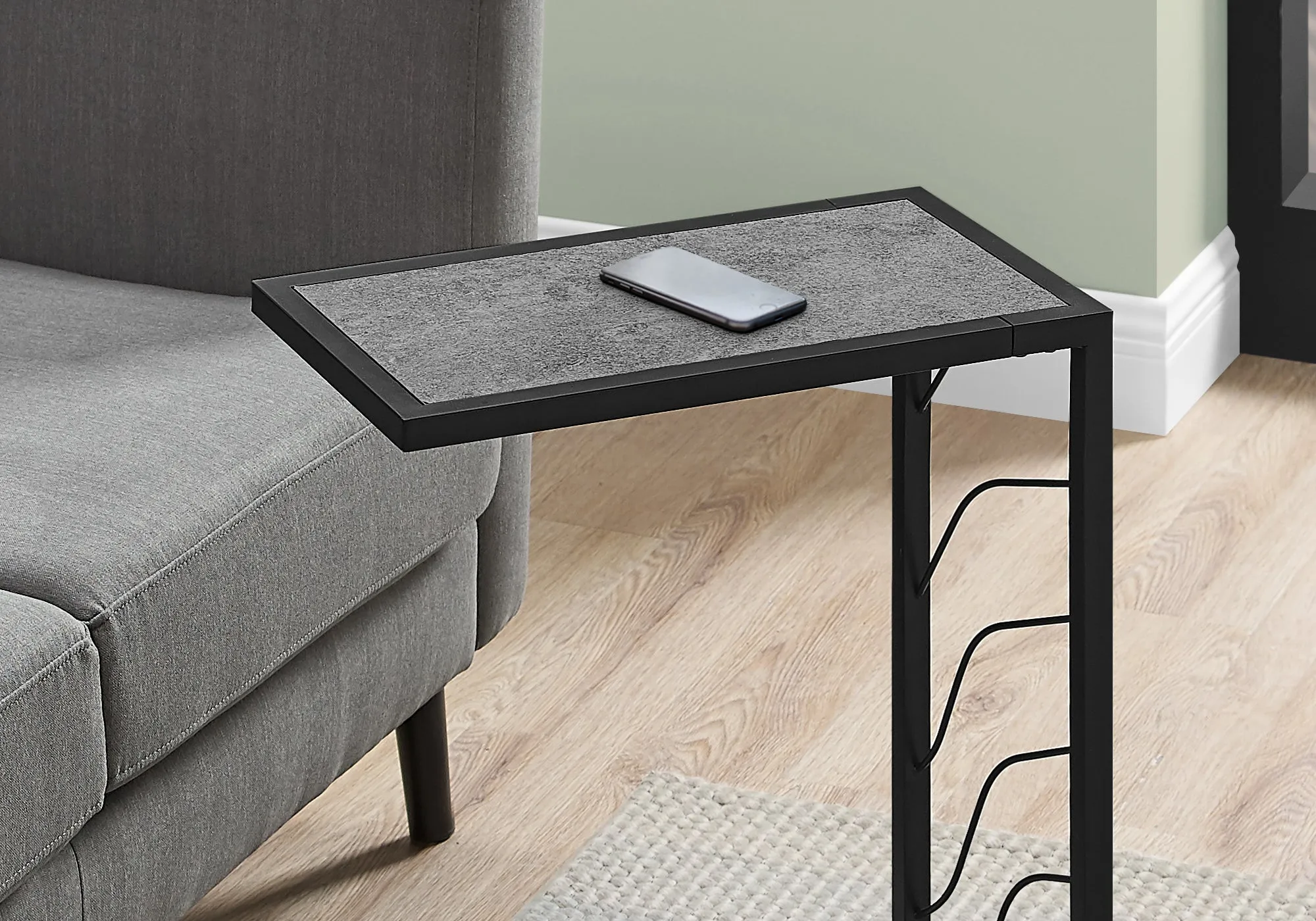Accent Table - 25"H / Grey Stone-Look / Black Metal