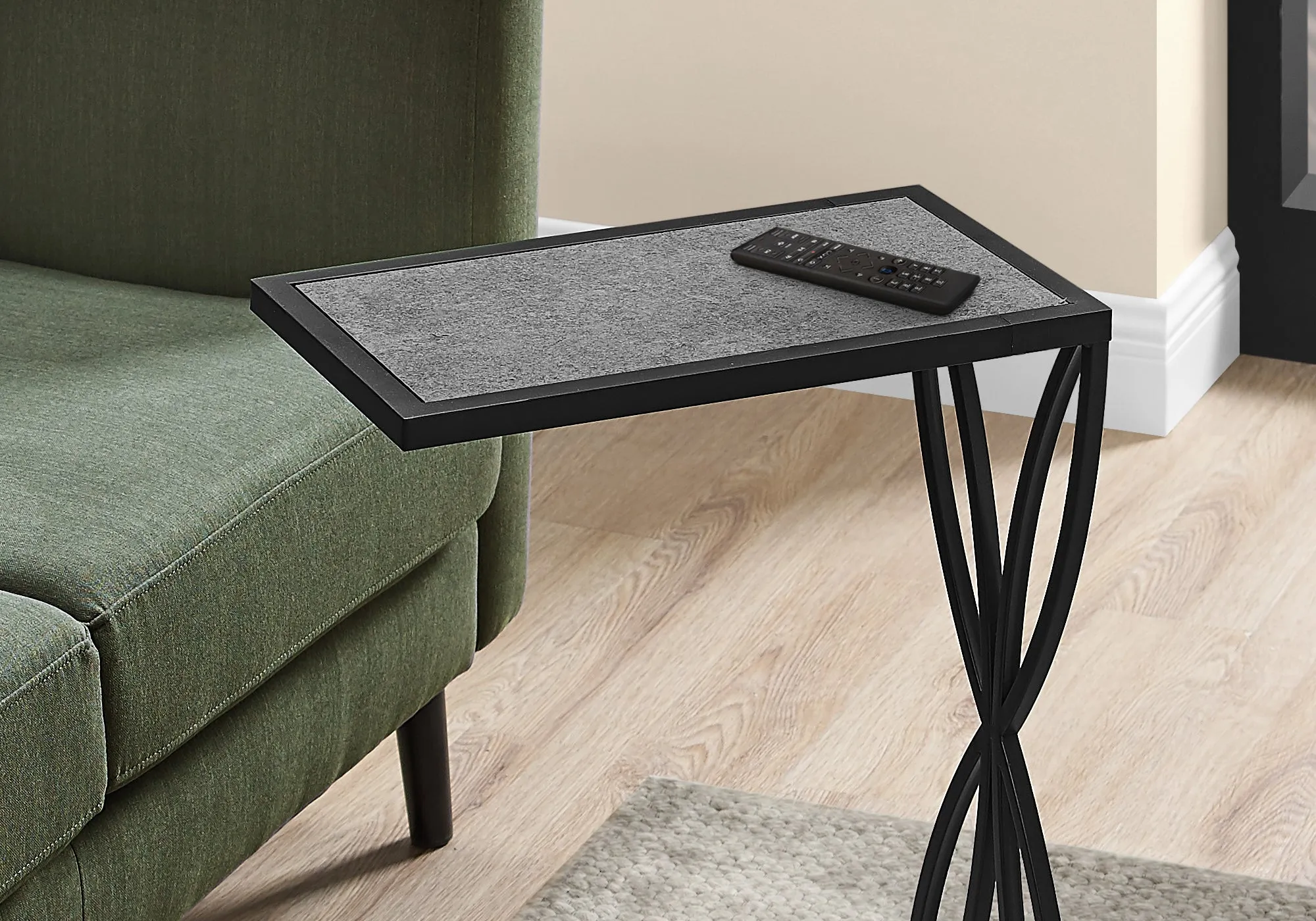 Accent Table - 25"H / Grey Stone-Look / Black Metal