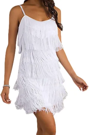 Cheryl Creations Women's Short All-Over Fringe Flapper Sleeveless Comfortable Day/Night Mini Dress with Adjustable Bra Straps