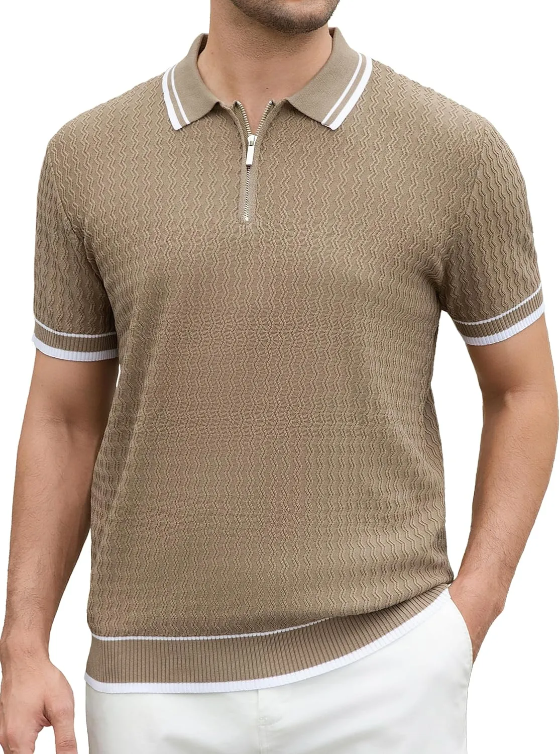 Esabel.C Mens Polo Shirts Short Sleeve Striped Casual Fashion Knit Golf Shirt Regular Fit