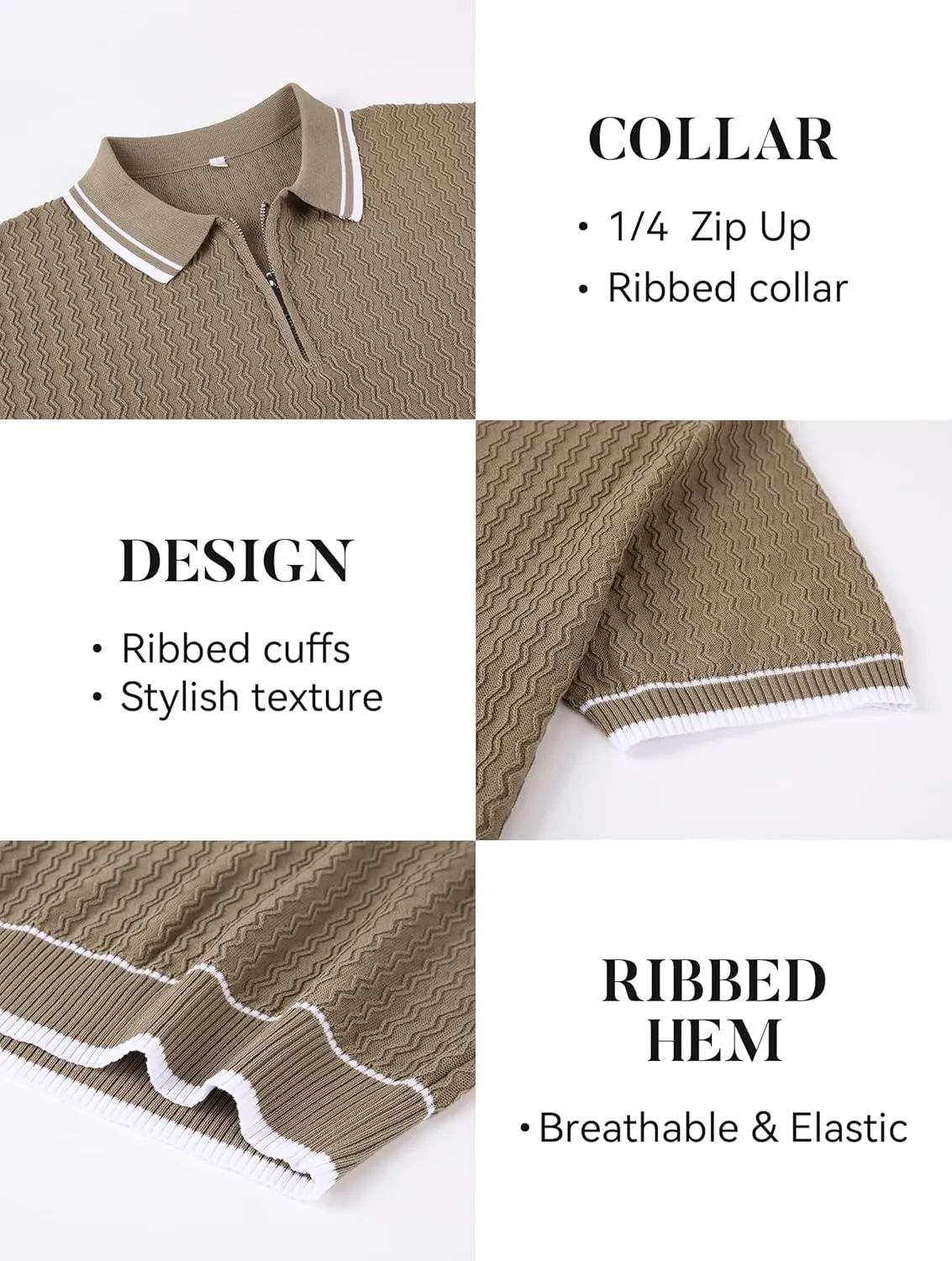 Esabel.C Mens Polo Shirts Short Sleeve Striped Casual Fashion Knit Golf Shirt Regular Fit