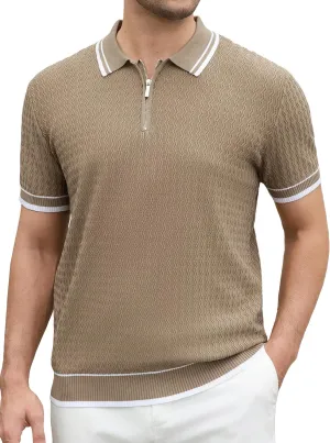 Esabel.C Mens Polo Shirts Short Sleeve Striped Casual Fashion Knit Golf Shirt Regular Fit