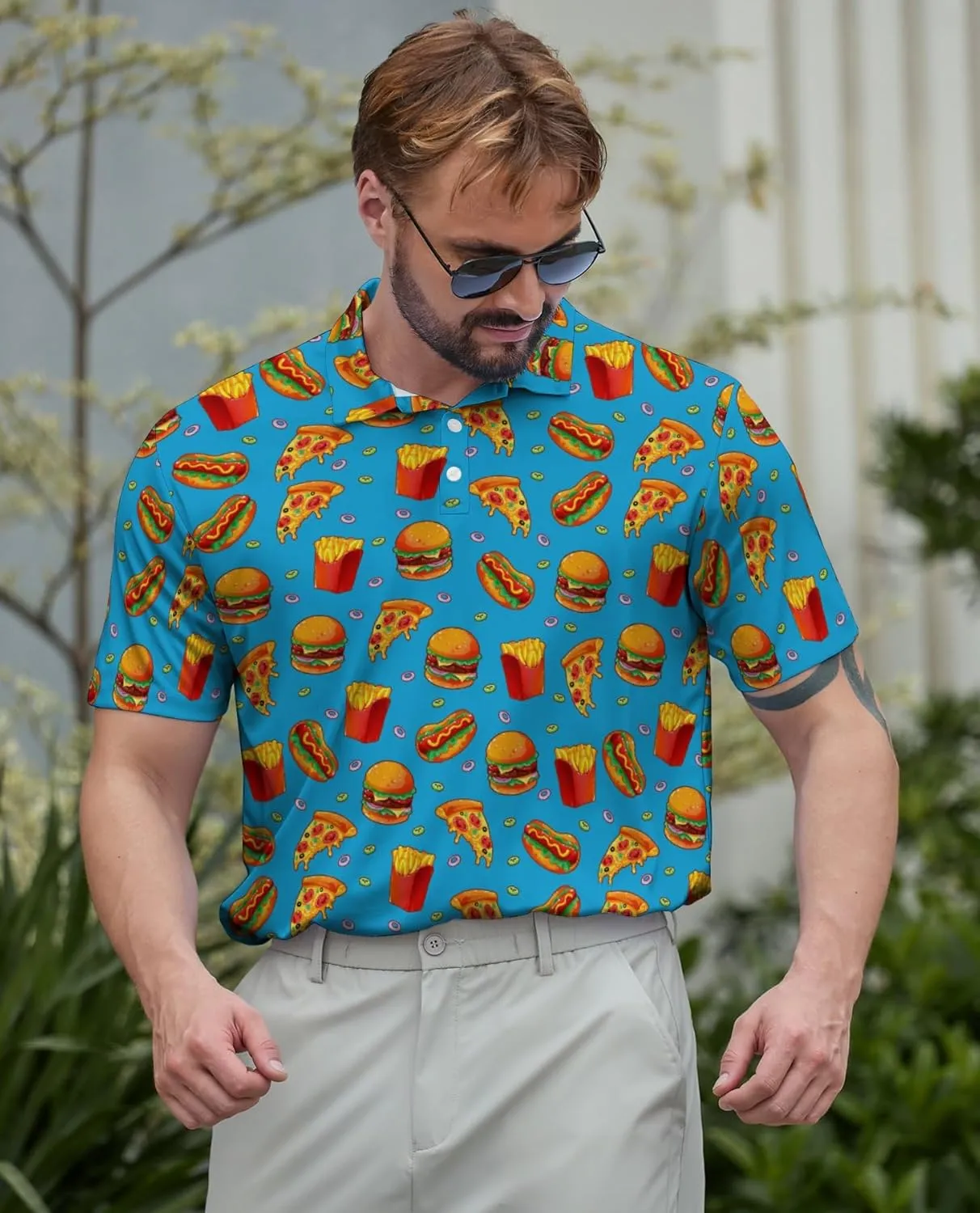 Funny Polo Shirt for Men Fashion Print Short Sleeve Golf Polos Shirts Quick Dry Performance Summer Shirt Golf Outfits