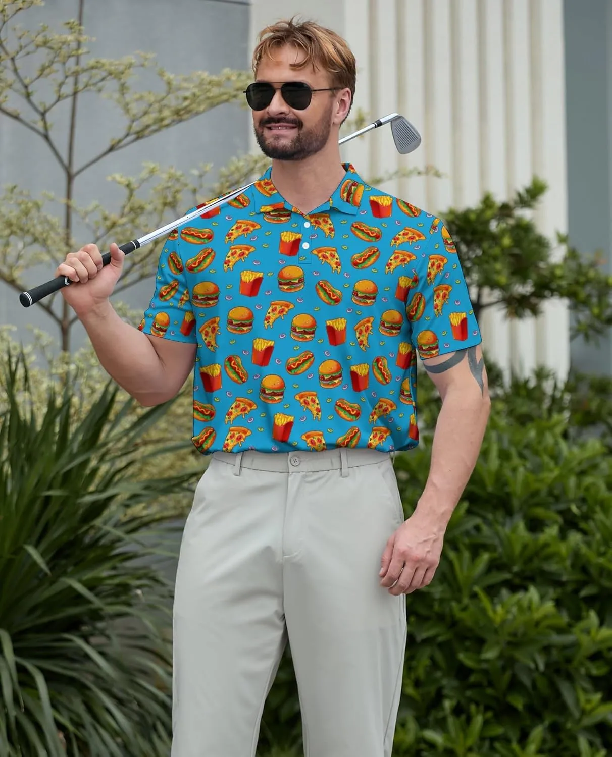Funny Polo Shirt for Men Fashion Print Short Sleeve Golf Polos Shirts Quick Dry Performance Summer Shirt Golf Outfits