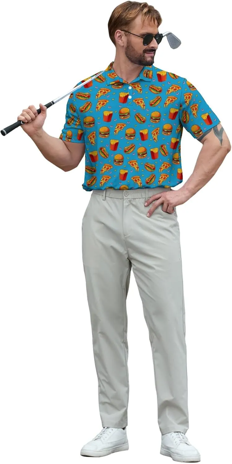 Funny Polo Shirt for Men Fashion Print Short Sleeve Golf Polos Shirts Quick Dry Performance Summer Shirt Golf Outfits