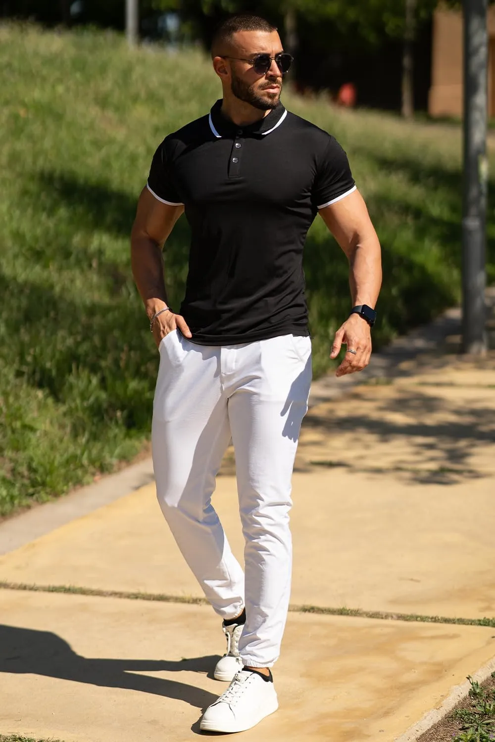 GINGTTO Men's Muscle Skinny Polo Shirts Workout V-Neck Golf Tops Fitted for Men Short Sleeves