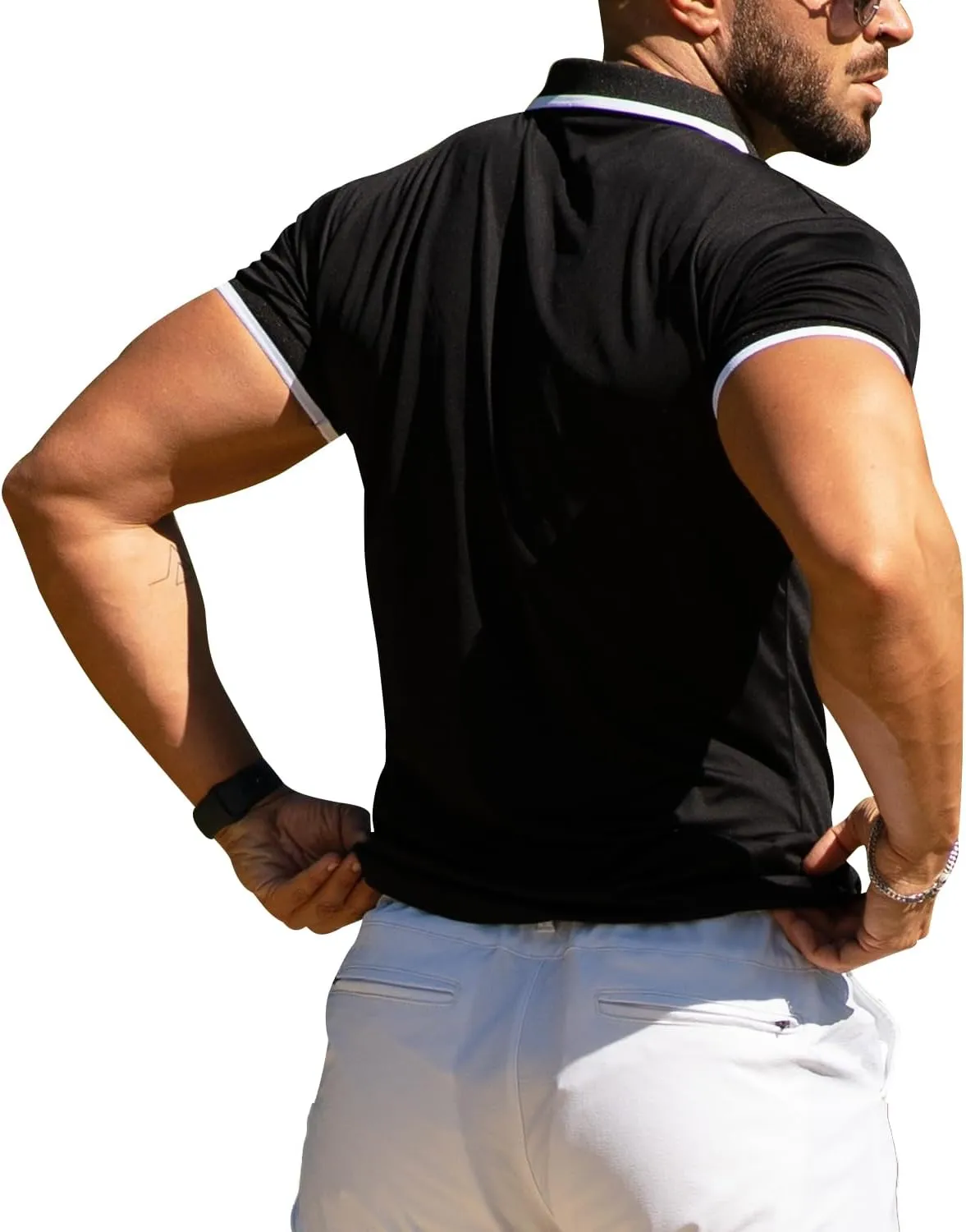 GINGTTO Men's Muscle Skinny Polo Shirts Workout V-Neck Golf Tops Fitted for Men Short Sleeves