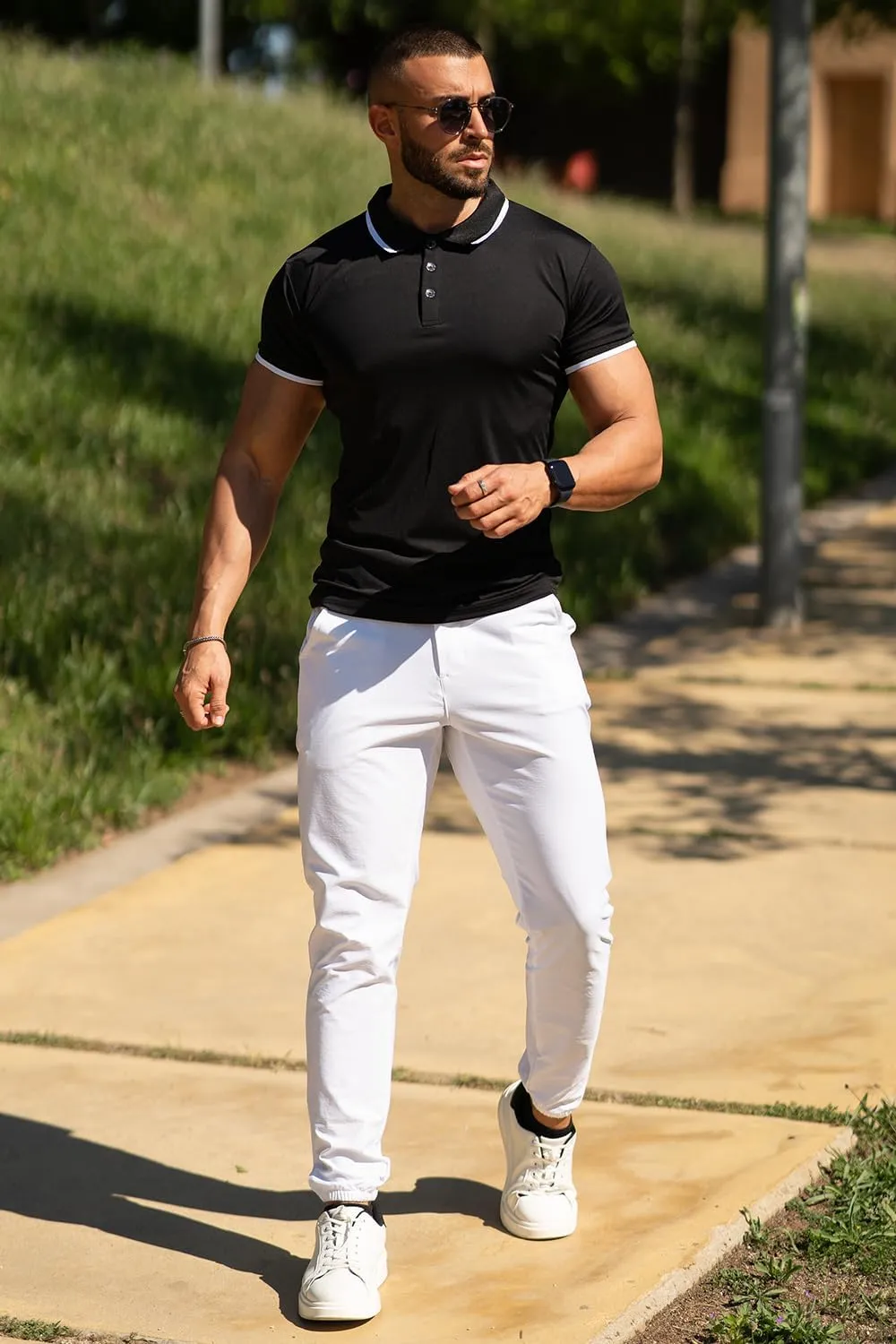 GINGTTO Men's Muscle Skinny Polo Shirts Workout V-Neck Golf Tops Fitted for Men Short Sleeves