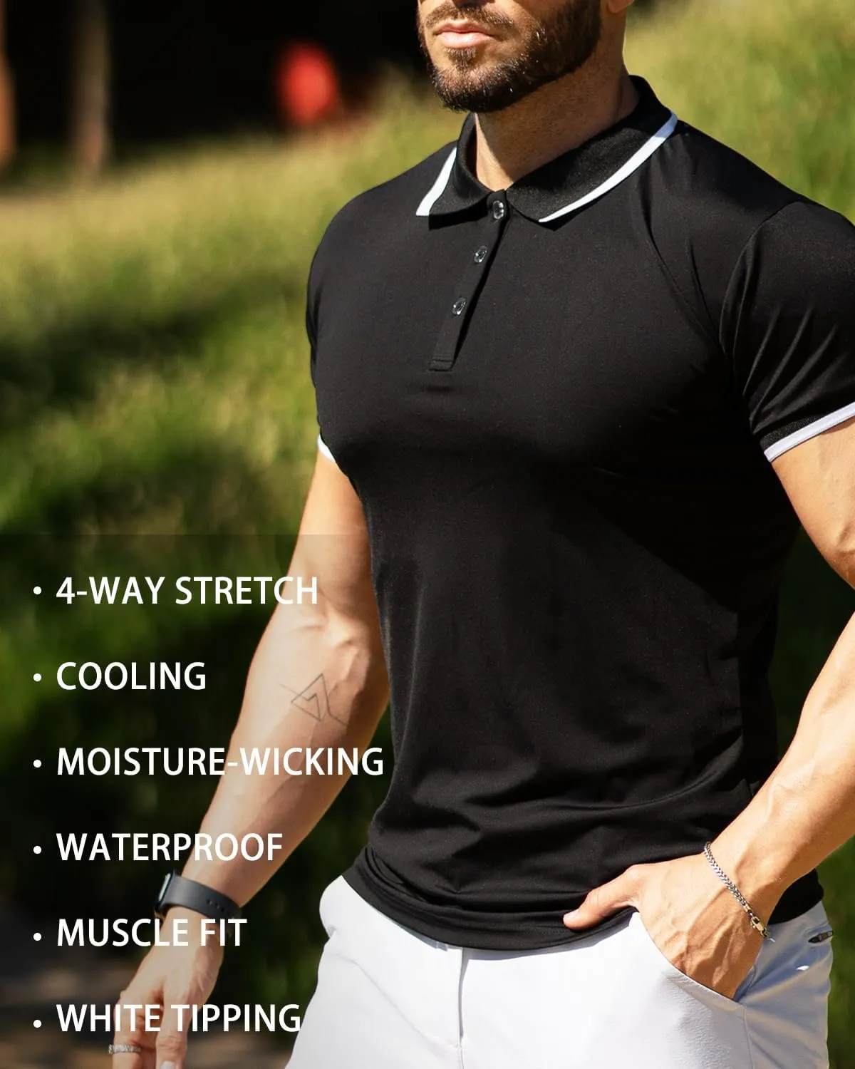 GINGTTO Men's Muscle Skinny Polo Shirts Workout V-Neck Golf Tops Fitted for Men Short Sleeves