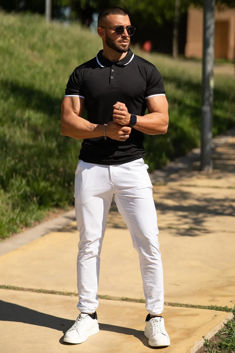 GINGTTO Men's Muscle Skinny Polo Shirts Workout V-Neck Golf Tops Fitted for Men Short Sleeves