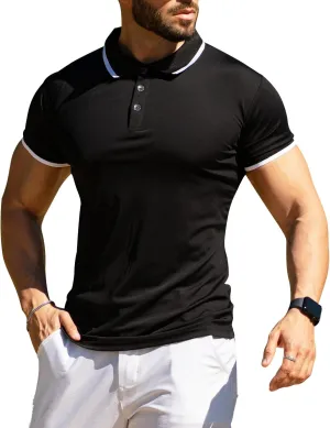 GINGTTO Men's Muscle Skinny Polo Shirts Workout V-Neck Golf Tops Fitted for Men Short Sleeves
