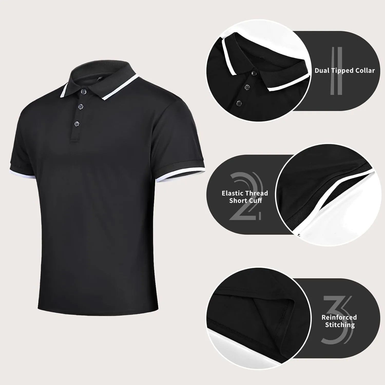 GINGTTO Men's Muscle Skinny Polo Shirts Workout V-Neck Golf Tops Fitted for Men Short Sleeves