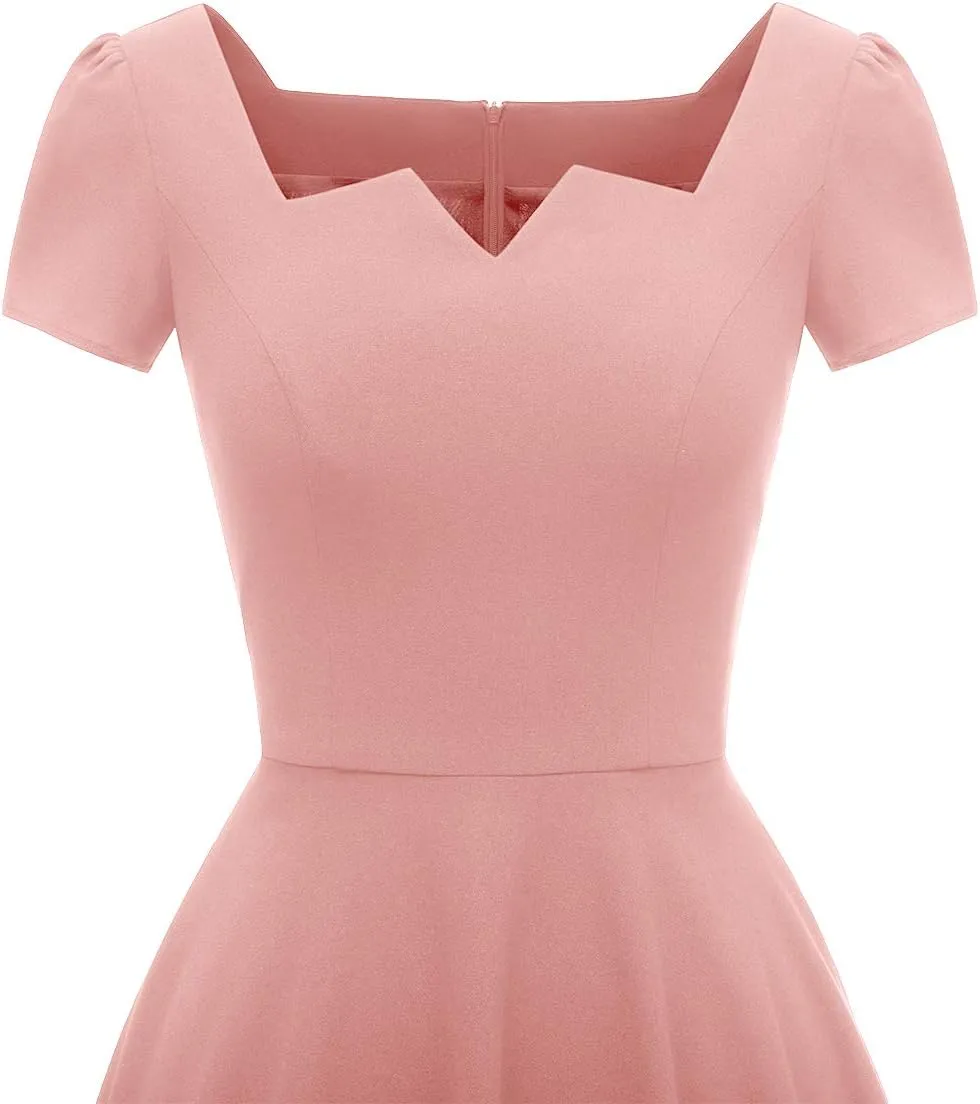 Girstunm Women's Classic Tea Dress Short Sleeve Swing Cocktail Party Dresses with Pockets