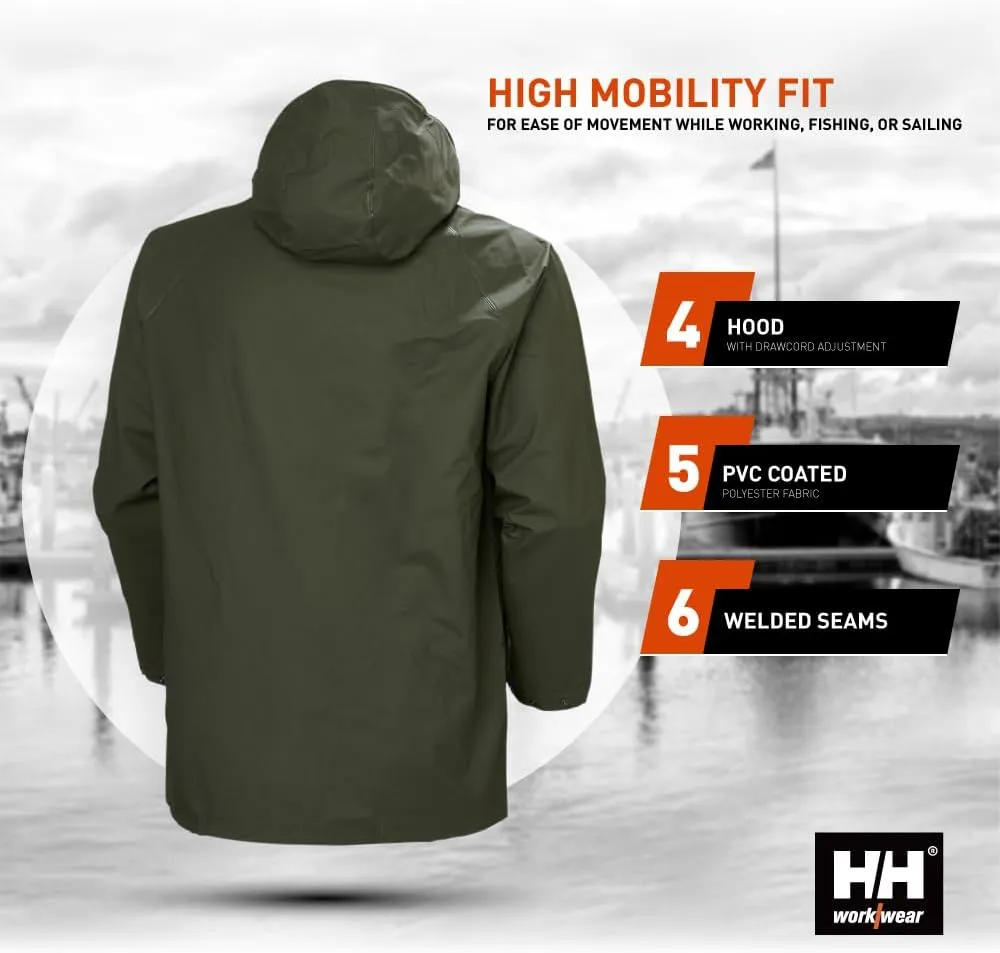 Helly-Hansen Workwear Mandal Adjustable Waterproof Jackets for Men - Comfortable PVC-Coated Protective Rain Coat for Men