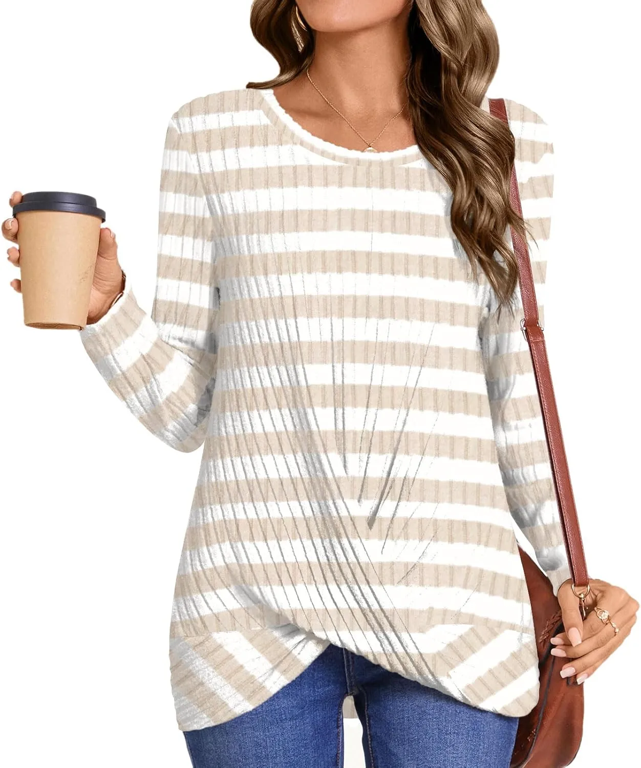 HOTGIFT Women's Pullover Sweaters Winter Tunic Tops Long Sleeve Crewneck Shirts Casual Comfortable Blouse