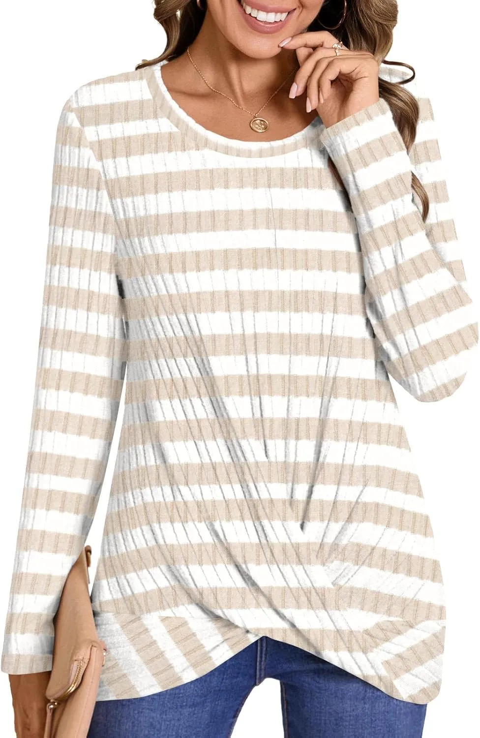 HOTGIFT Women's Pullover Sweaters Winter Tunic Tops Long Sleeve Crewneck Shirts Casual Comfortable Blouse