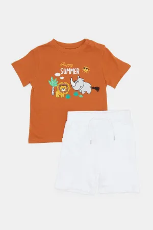 Infant Boys Orange And White Animal Print Casual Set (2 Piece)