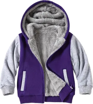 Kids Zip-Up Hooded for Boys Sherpa Lined Jacket Winter Outdoor Sweatshirt Warm Coat 3-14 Years