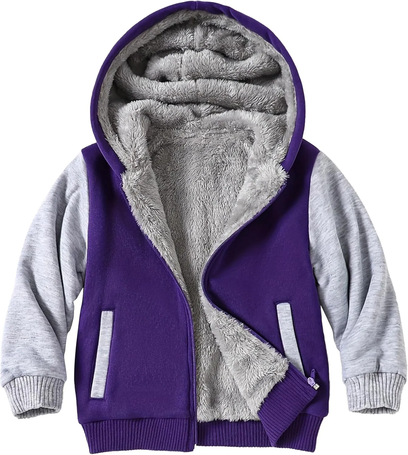 Kids Zip-Up Hooded for Boys Sherpa Lined Jacket Winter Outdoor Sweatshirt Warm Coat 3-14 Years