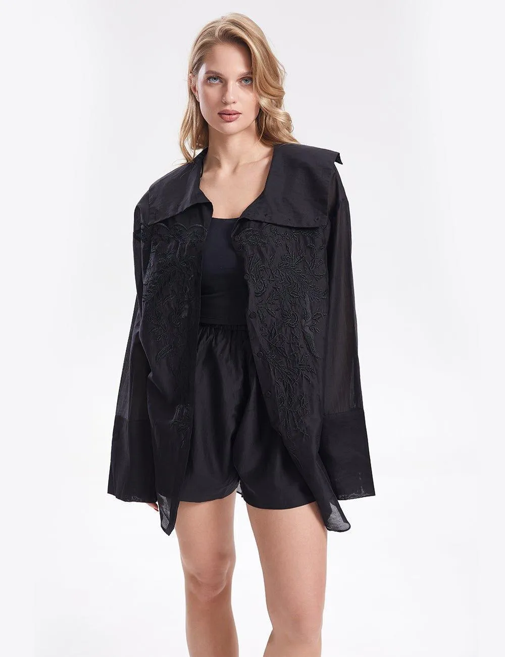 Ladies Embroidery Tencel Top Shorts 2PCS Set SKST281