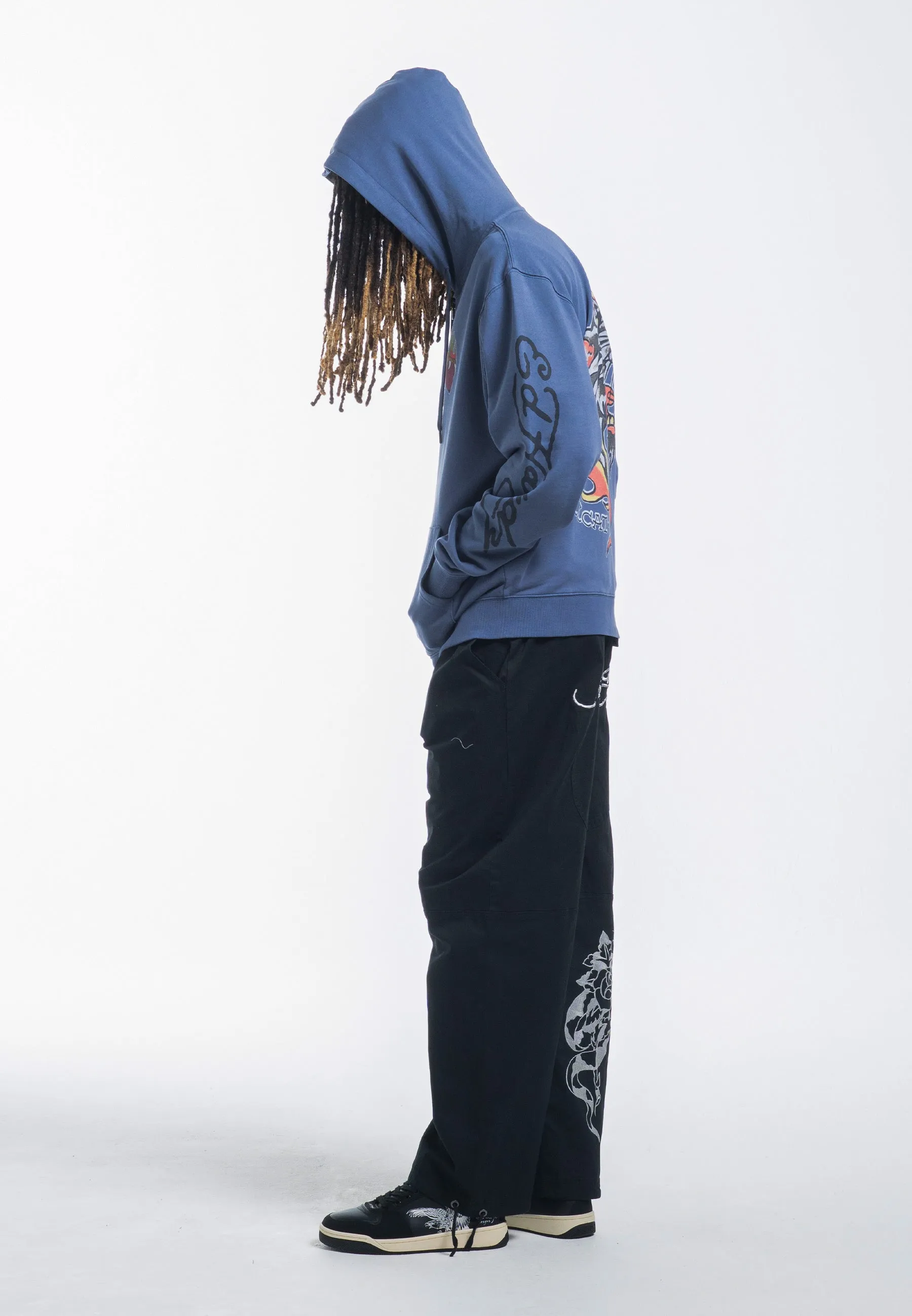 Mens Hell Catz Zip Through Hoodie - Indigo