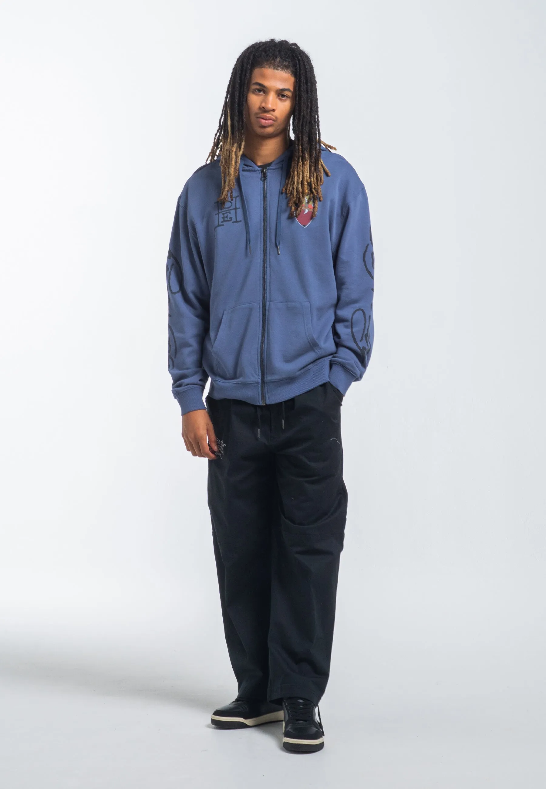 Mens Hell Catz Zip Through Hoodie - Indigo