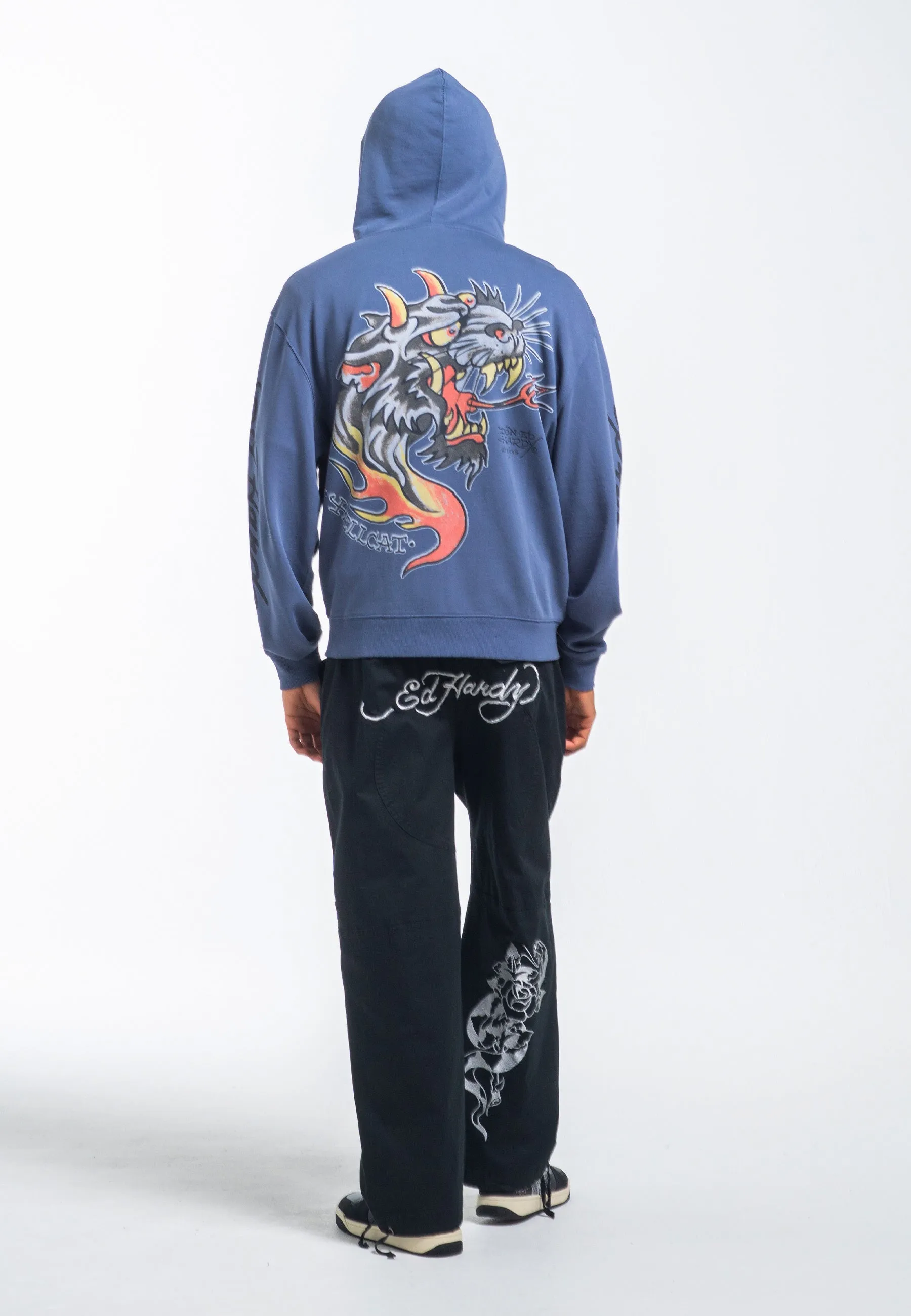 Mens Hell Catz Zip Through Hoodie - Indigo