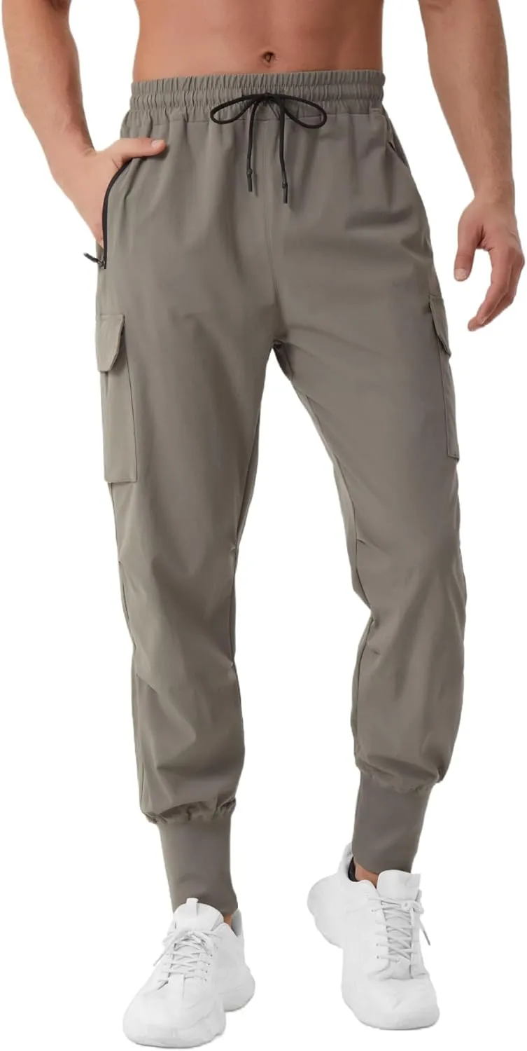 Men's Joggers Sweatpants - Breathable High-Rib Fabric with Zipper Pockets & Drawstring Waist for Running & Training