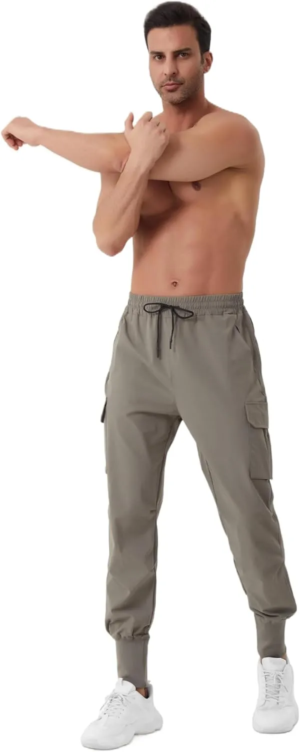 Men's Joggers Sweatpants - Breathable High-Rib Fabric with Zipper Pockets & Drawstring Waist for Running & Training