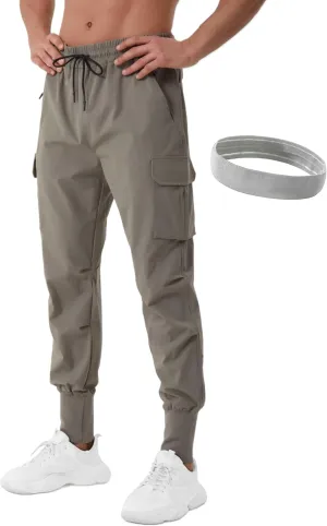 Men's Joggers Sweatpants - Breathable High-Rib Fabric with Zipper Pockets & Drawstring Waist for Running & Training