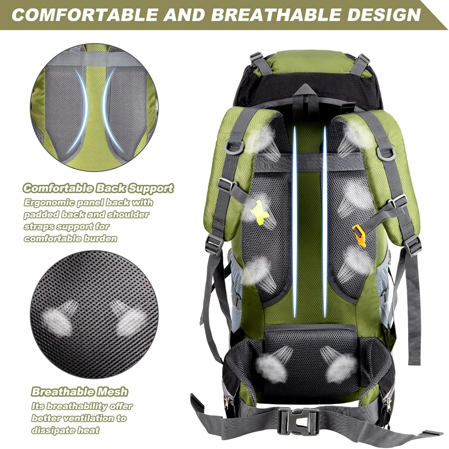 Night Cat Hiking Backpacks 70L Camping Backpacking Packs for Men Women Lightweight Outdoor for Mountaineering Traveling, No Internal Frame