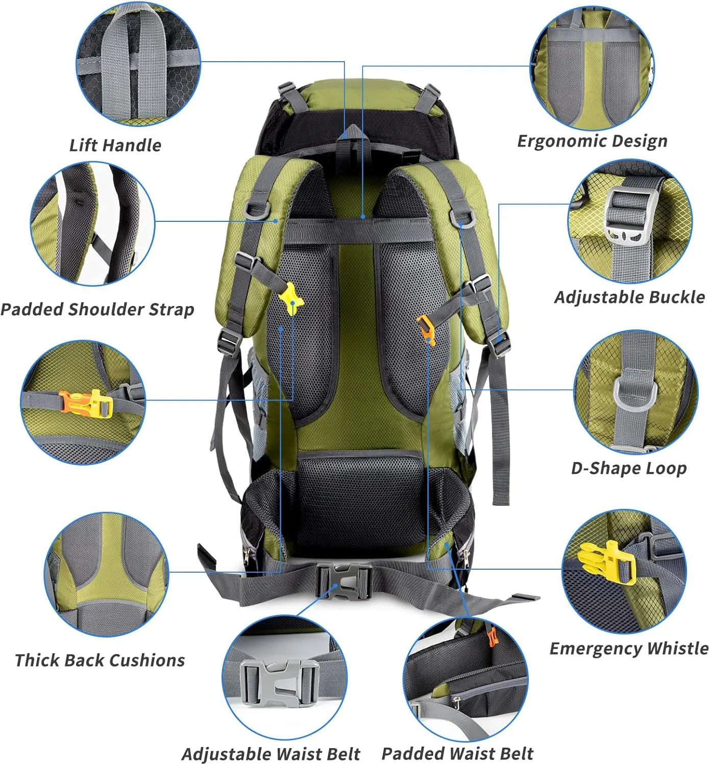 Night Cat Hiking Backpacks 70L Camping Backpacking Packs for Men Women Lightweight Outdoor for Mountaineering Traveling, No Internal Frame