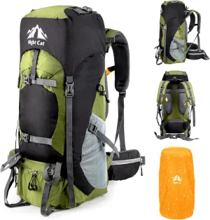 Night Cat Hiking Backpacks 70L Camping Backpacking Packs for Men Women Lightweight Outdoor for Mountaineering Traveling, No Internal Frame
