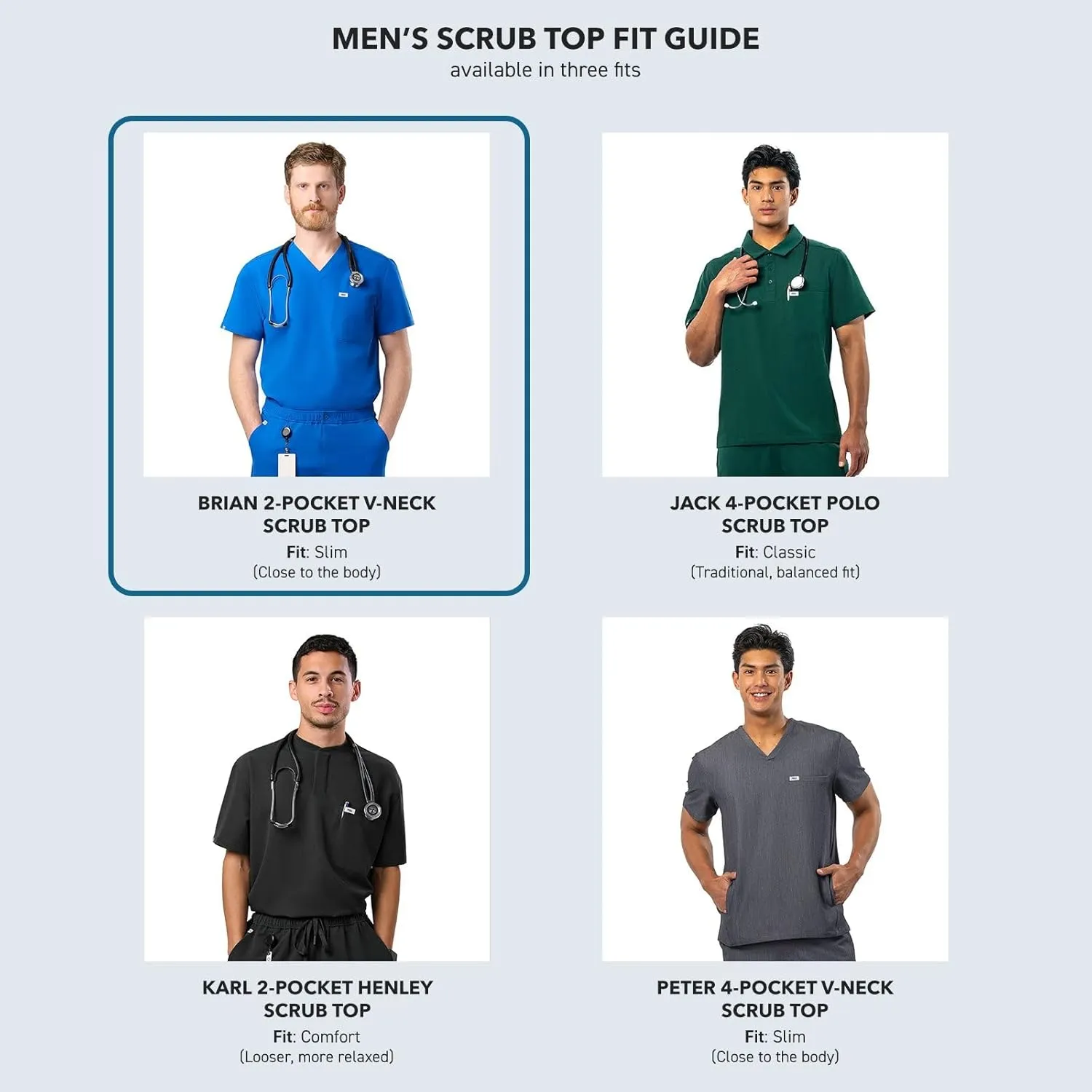 Peelz Brian 2-Pocket V-Neck Basic Men's Scrub Top for Men - Short Sleeve Scrubs, Soft Stretch Fabric, Slim Fit