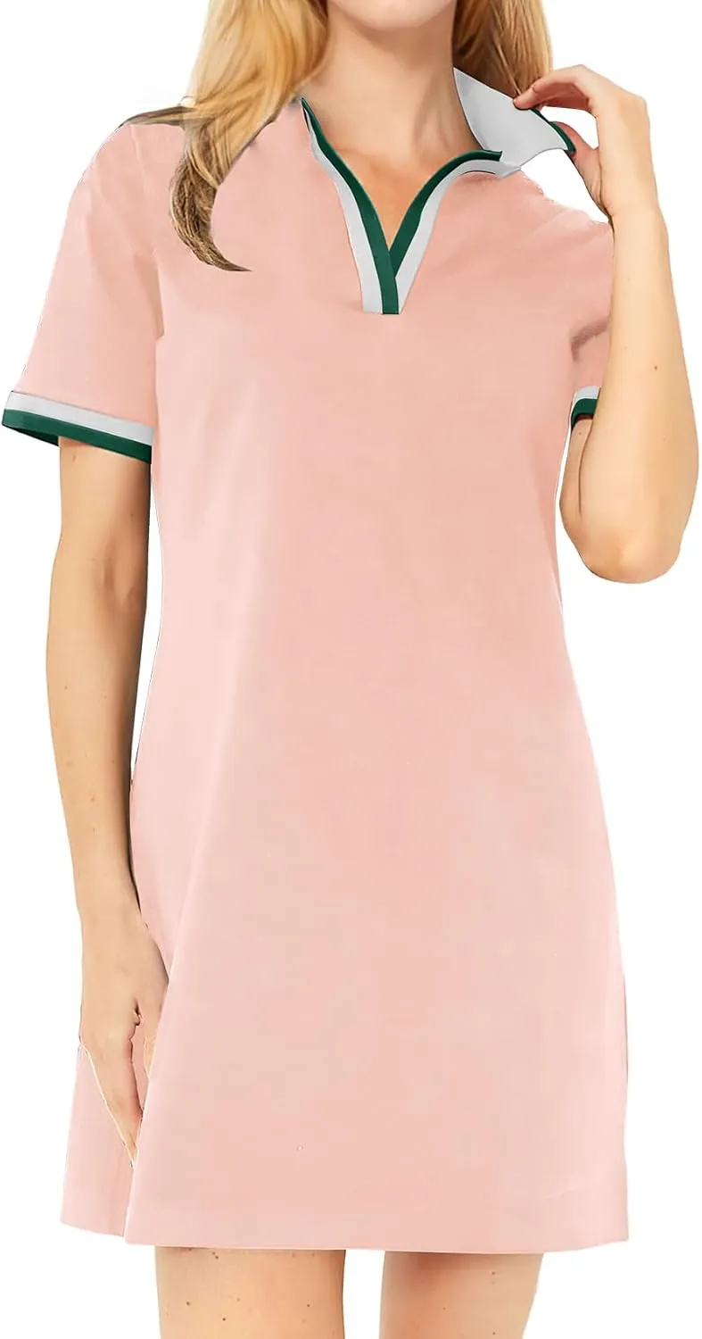 PEHMEA Women's Polo Dress Collared Short Sleeve V Neck Golf Tennis Casual Mini Summer Shirt Dresses with Pockets
