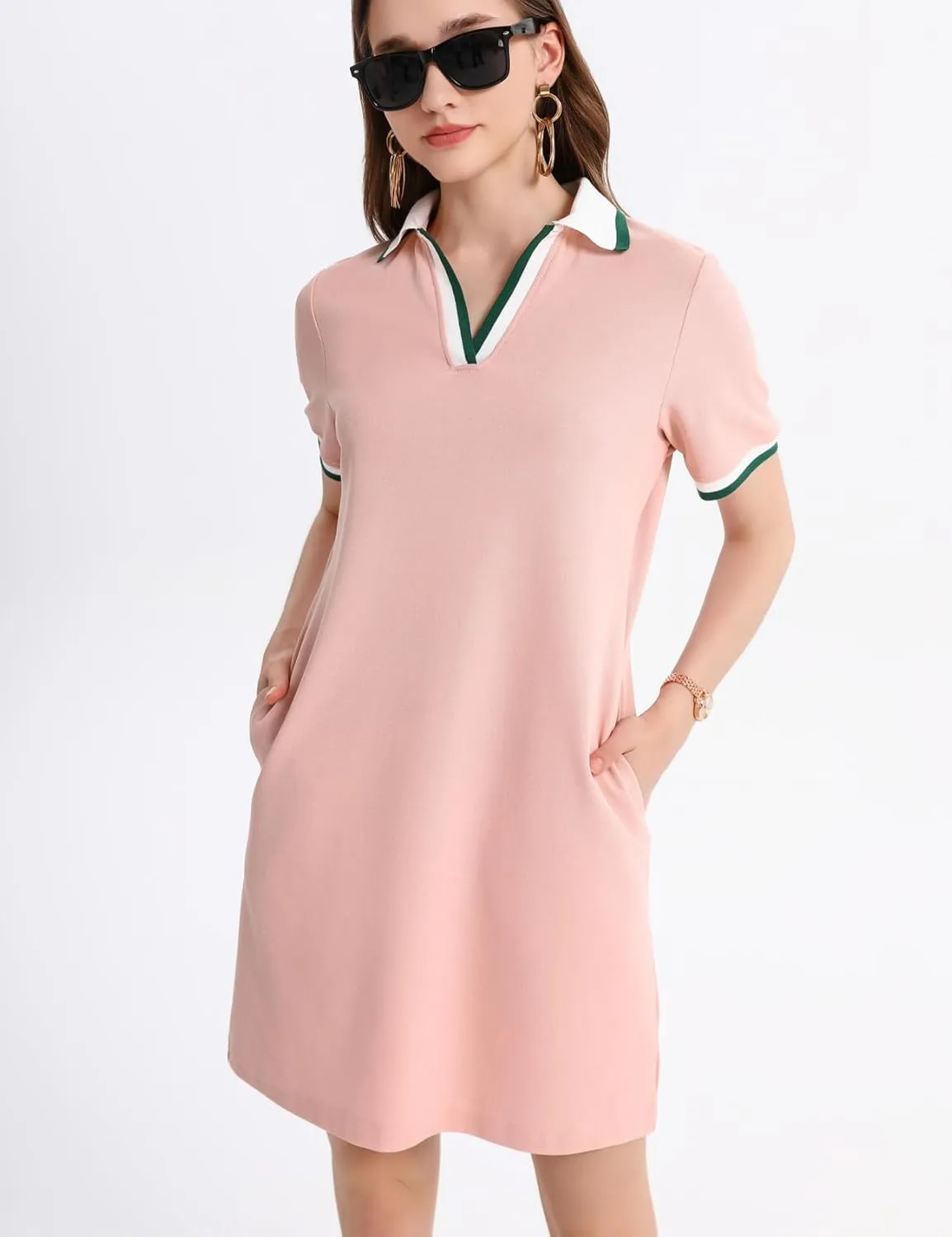 PEHMEA Women's Polo Dress Collared Short Sleeve V Neck Golf Tennis Casual Mini Summer Shirt Dresses with Pockets