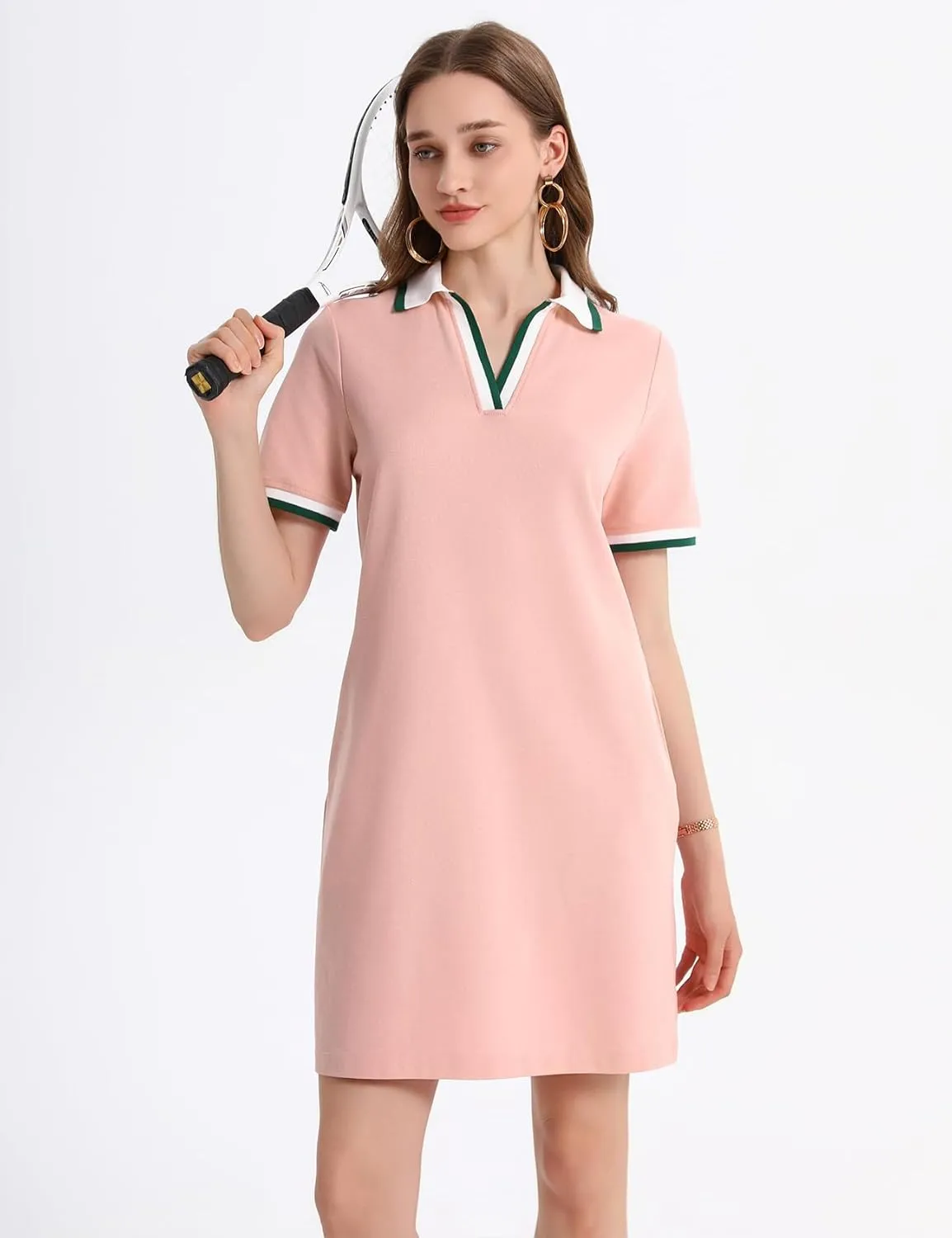PEHMEA Women's Polo Dress Collared Short Sleeve V Neck Golf Tennis Casual Mini Summer Shirt Dresses with Pockets
