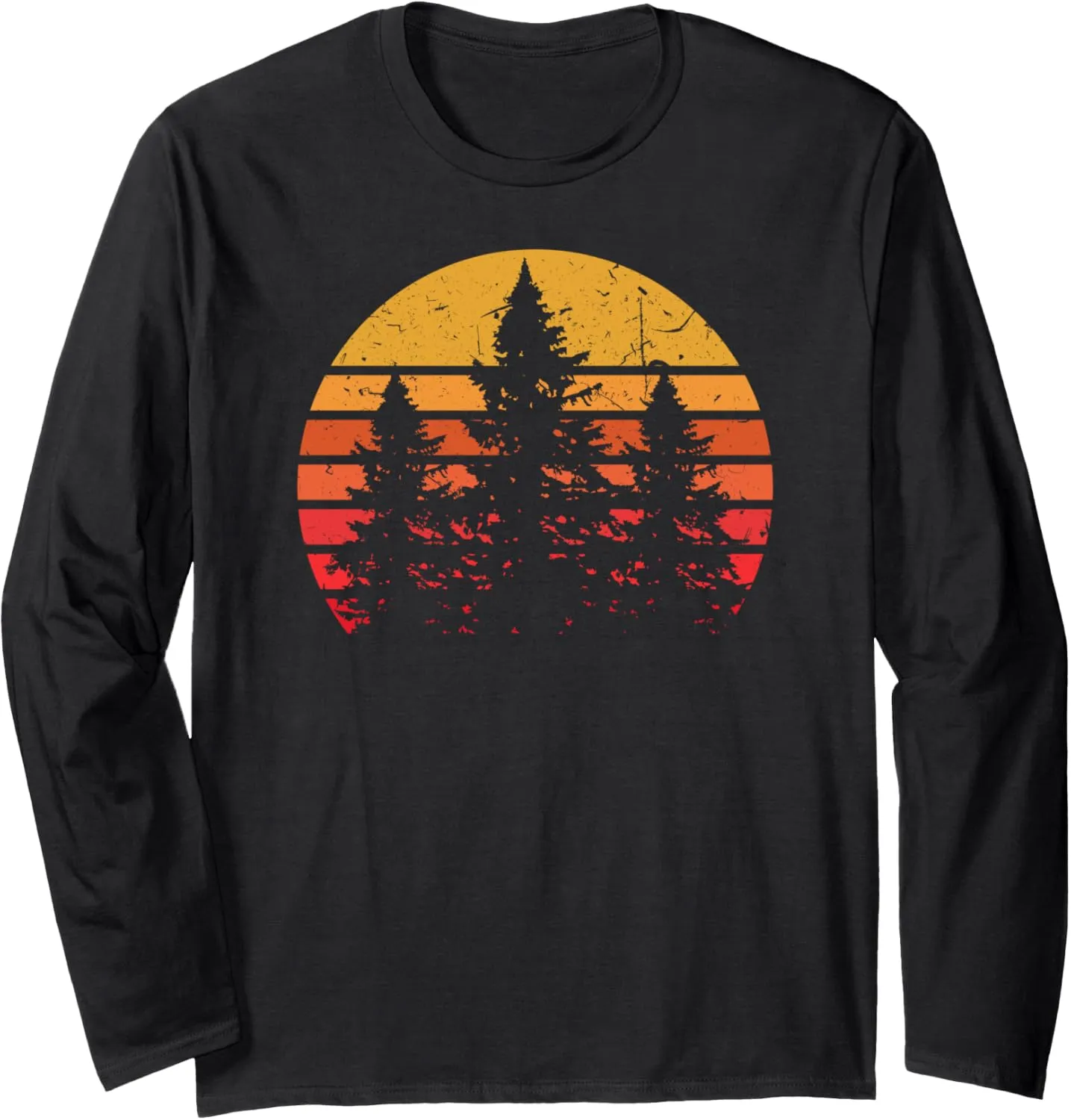 Retro Sun Minimalist Pine Tree Design - Graphic Tee Shirt Long Sleeve T-Shirt