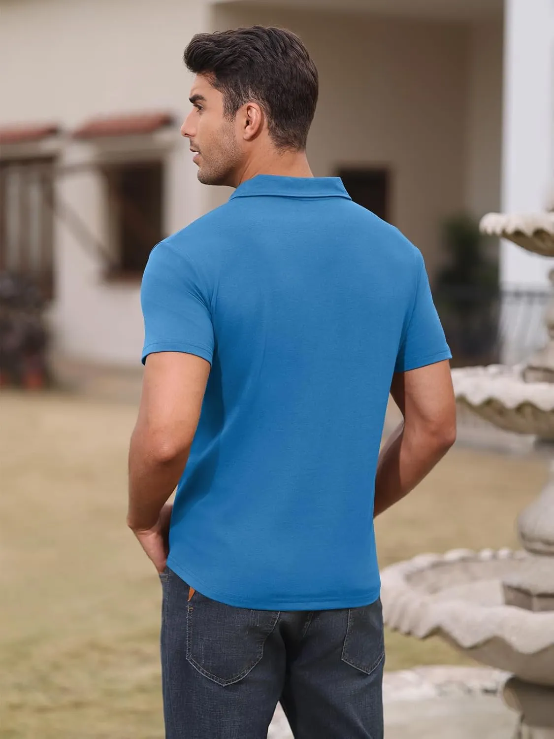 Short Sleeve Polo Shirts for Men Casual Moisture Wicking Golf T Shirt Slim Fit Basic Tee Tops with Pocket