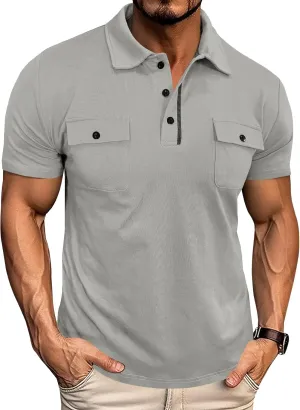Short Sleeve Polo Shirts for Men Casual Moisture Wicking Golf T Shirt Slim Fit Basic Tee Tops with Pocket