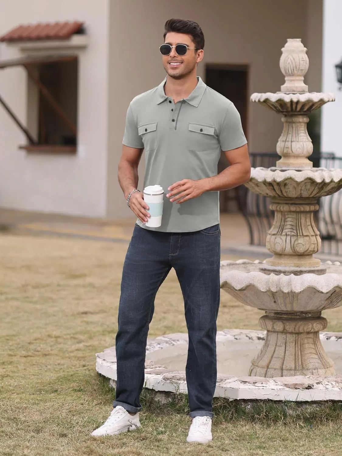 Short Sleeve Polo Shirts for Men Casual Moisture Wicking Golf T Shirt Slim Fit Basic Tee Tops with Pocket