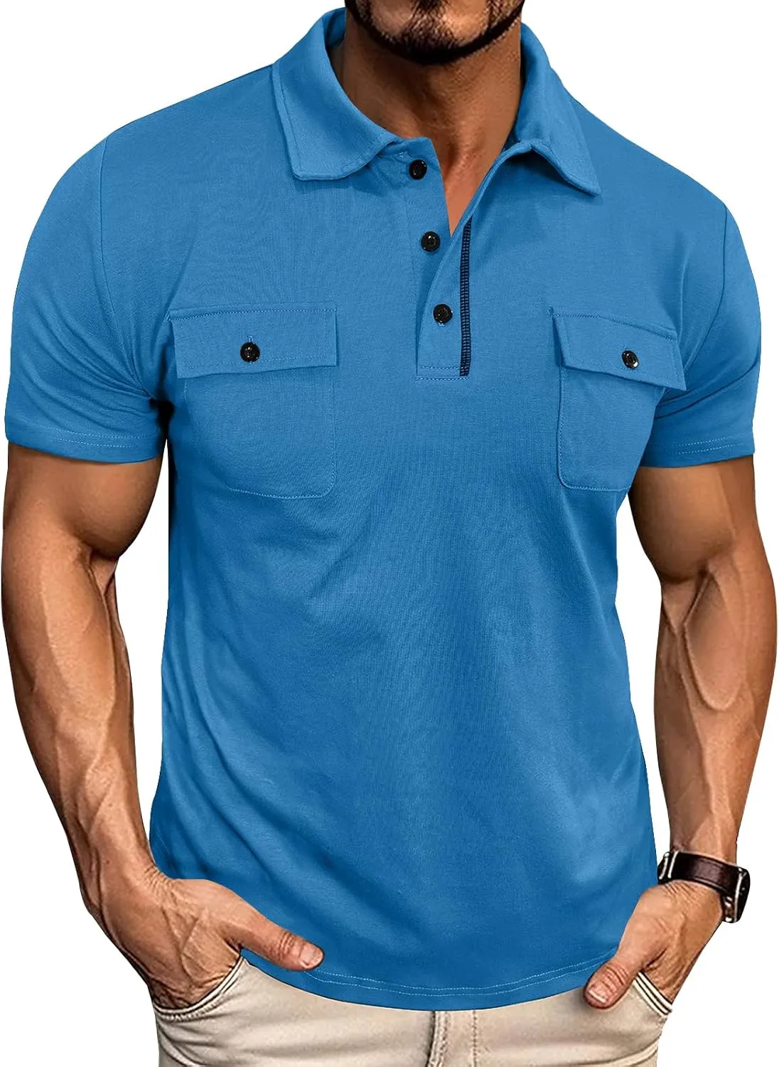Short Sleeve Polo Shirts for Men Casual Moisture Wicking Golf T Shirt Slim Fit Basic Tee Tops with Pocket
