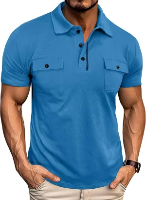 Short Sleeve Polo Shirts for Men Casual Moisture Wicking Golf T Shirt Slim Fit Basic Tee Tops with Pocket