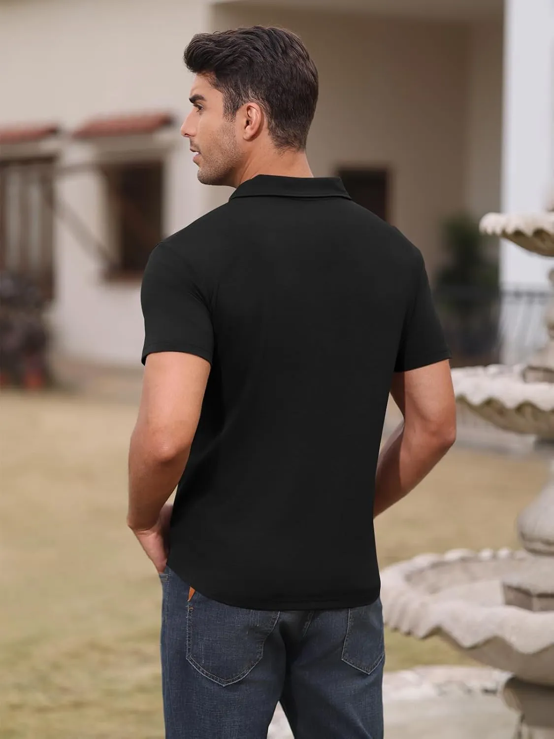 Short Sleeve Polo Shirts for Men Casual Moisture Wicking Golf T Shirt Slim Fit Basic Tee Tops with Pocket