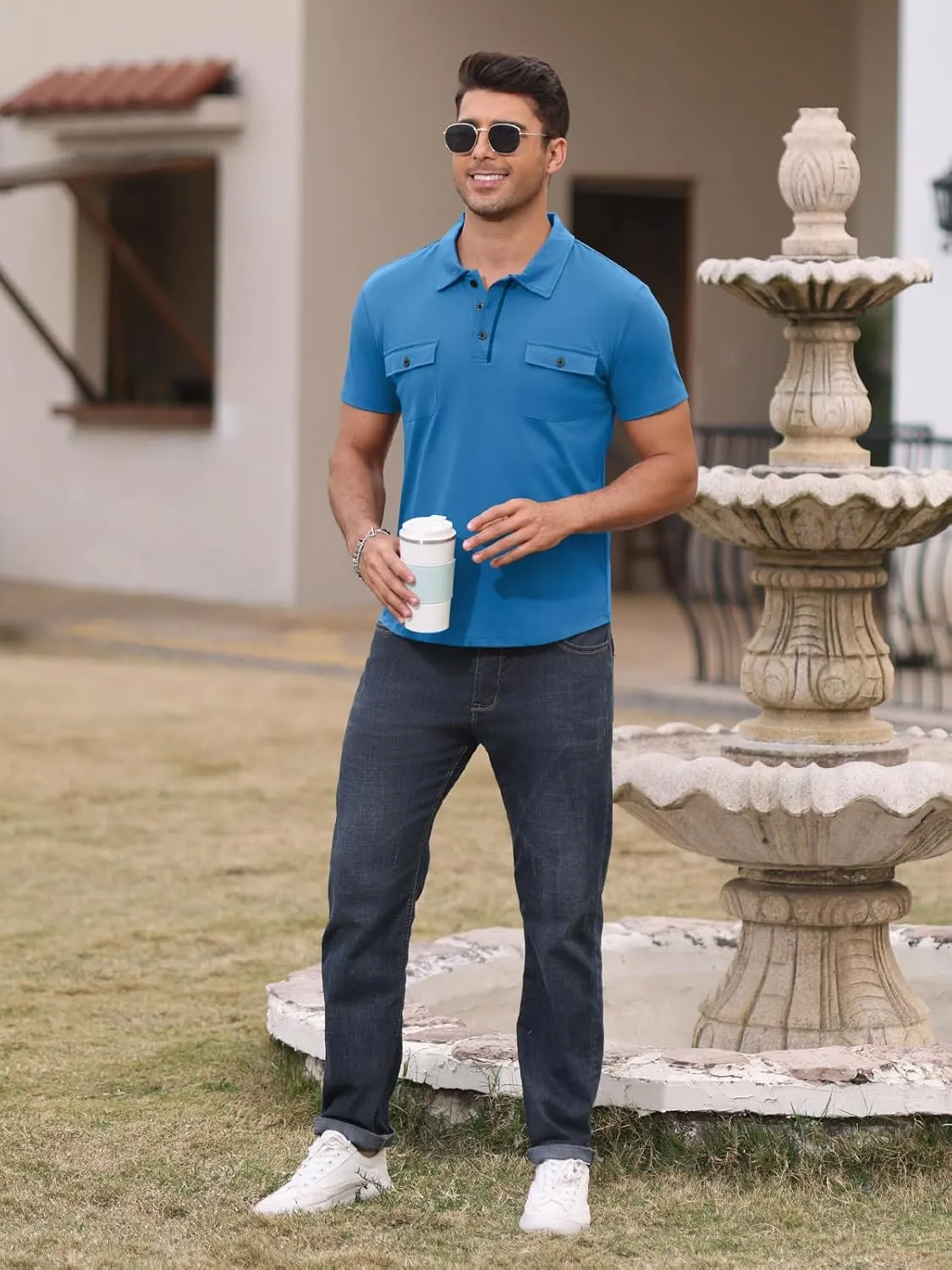 Short Sleeve Polo Shirts for Men Casual Moisture Wicking Golf T Shirt Slim Fit Basic Tee Tops with Pocket