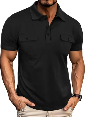 Short Sleeve Polo Shirts for Men Casual Moisture Wicking Golf T Shirt Slim Fit Basic Tee Tops with Pocket