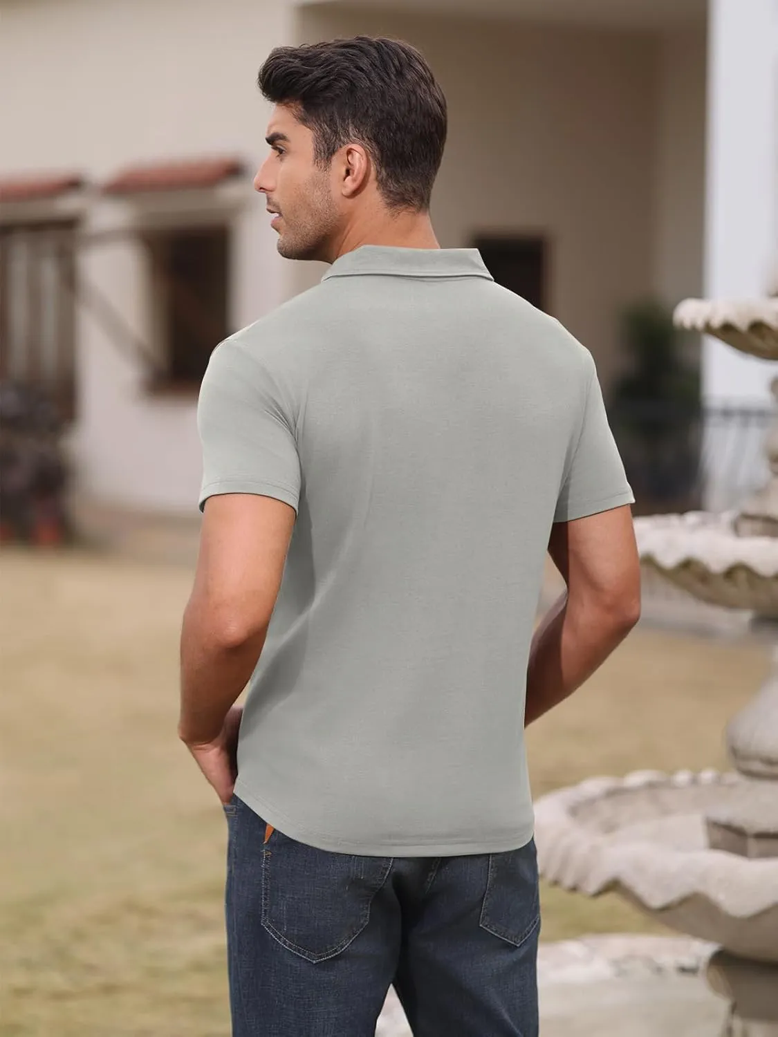 Short Sleeve Polo Shirts for Men Casual Moisture Wicking Golf T Shirt Slim Fit Basic Tee Tops with Pocket