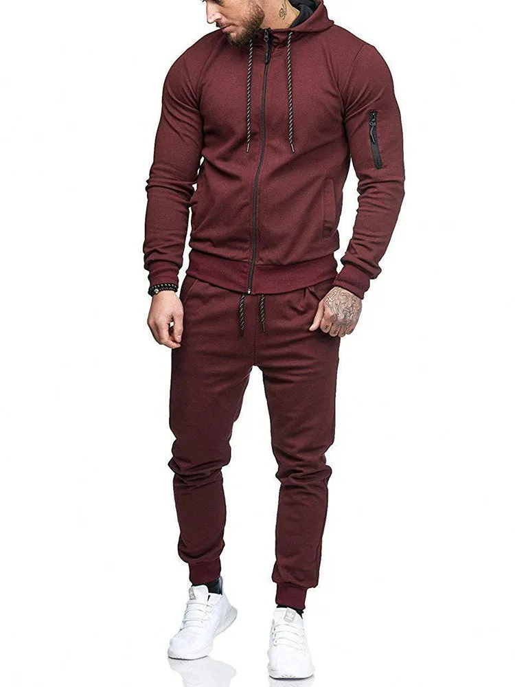 Sport Hoodied Trends Solid Fitness Zipper Hoodies Sweatpants Male Slim Casual Fashion Tracksuits