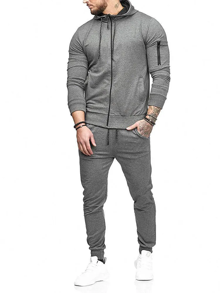 Sport Hoodied Trends Solid Fitness Zipper Hoodies Sweatpants Male Slim Casual Fashion Tracksuits